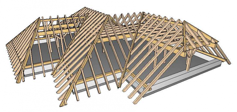 3D-Ansicht eines Dachstuhls